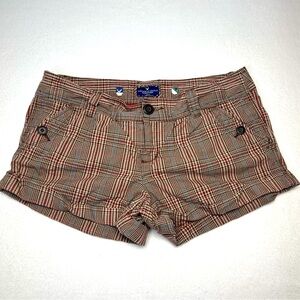 Vintage Y2K American Eagle Low Rise Plaid Brown 100% Cotton Shorts | Size 6